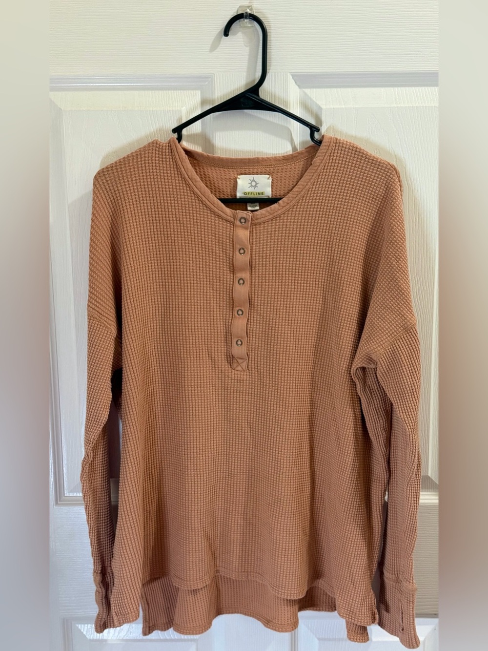 OFFLINE by Aerie Thermal Waffle Knit Henley Long Sleeve Top Brown Rust Size M